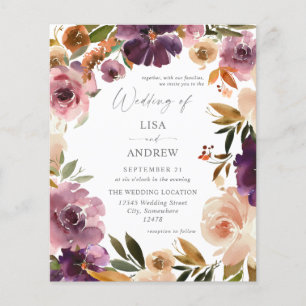 Budget Purple & Blush Pink Floral Wedding V3 Large Flyer
