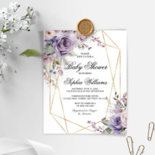 Budget Purple & Blush Rose Baby Shower Invitation