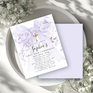 BUDGET Purple Bow Rose First Communion Invite