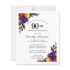 BUDGET Purple Burgundy Floral 90th Birthday Invite