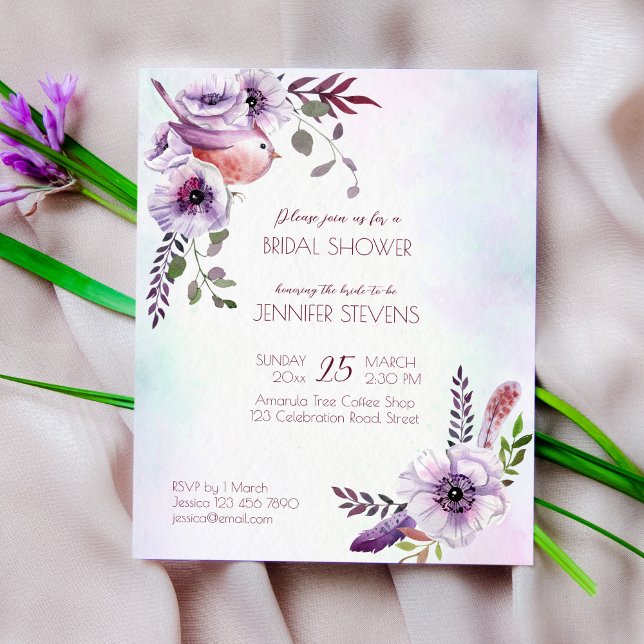 Budget Purple burgundy lilac flowers bridal invite (Creator Uploaded)