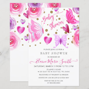 Budget Purple Butterflies Baby Shower Invitation