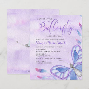 Budget Purple Butterfly Baby Shower Invitation