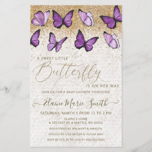Budget Purple Butterfly Baby Shower Invitation