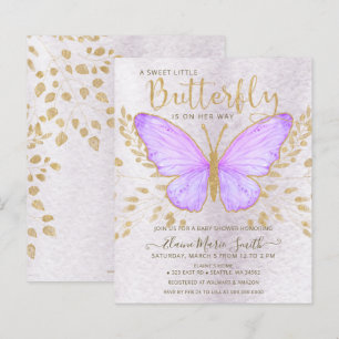 Budget Purple Butterfly Baby Shower Invitation