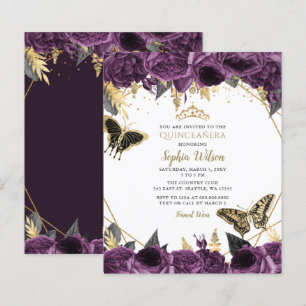 Budget Purple Butterfly Quinceañera Invitation