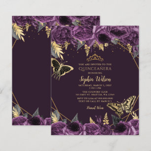 Budget Purple Butterfly Quinceañera Invitation