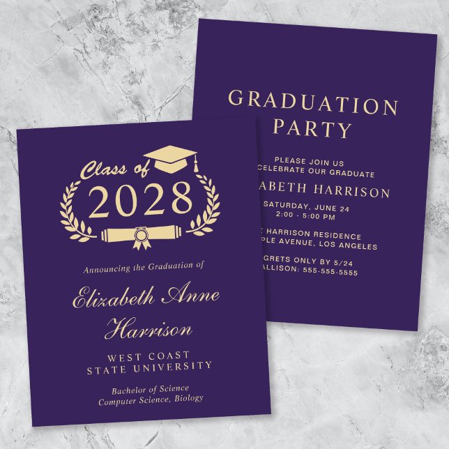 Budget Purple College Graduation Party Invitation (An elegant college graduation party invitation to celebrate the graduate's achievements)