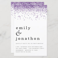 Budget Purple Confetti Glitter Wedding Invitation