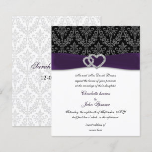 Budget Purple Damask Diamante Wedding invitation