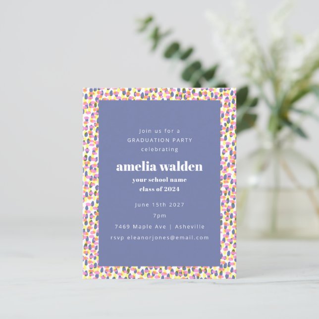 Budget Purple Dot Pattern Graduation Invitation (Standing Front)