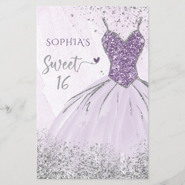 Budget Purple Dress Sweet 16 Invitation (Front)