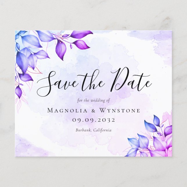 BUDGET Purple Eucalyptus Wedding Save The Date (Front)