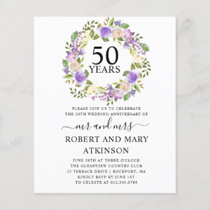 Budget Purple Floral 50th Anniversary Invitation