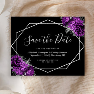 Budget Purple Floral Black Wedding Save the Date