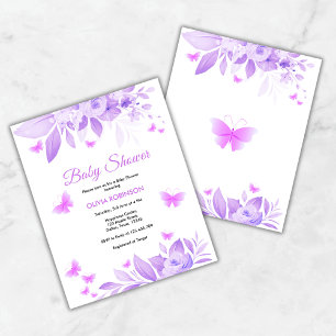 Budget Purple Floral Butterfly Baby Shower Invite 