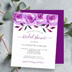 Budget purple floral chic bridal shower invitation