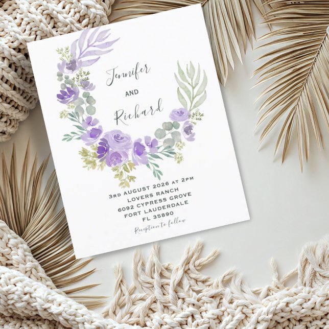 Budget Purple Floral & Eucalyptus Wedding Invitati (Creator Uploaded)