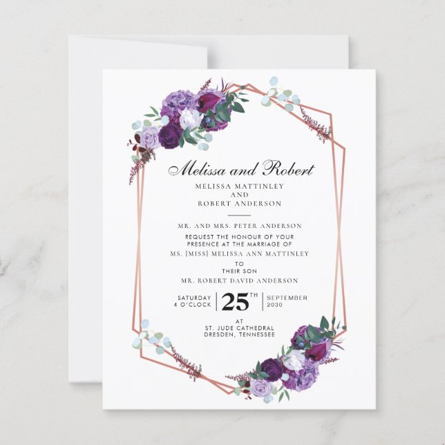 Budget Purple Floral Geometric Rose Gold Wedding (Front)