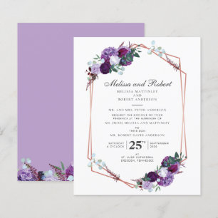 Budget Purple Floral Geometric Wedding Invitation
