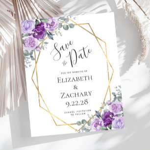 Budget Purple Floral Gold Wedding Save the Date