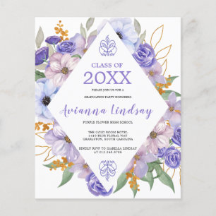 Budget Purple Floral Graduation Party Invitation