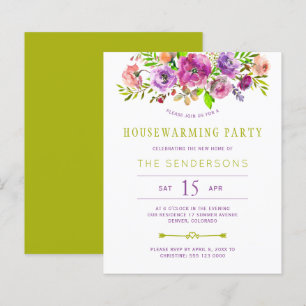 Budget purple floral housewarming party invitation