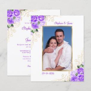 Budget Purple Floral Photo Wedding Invitation