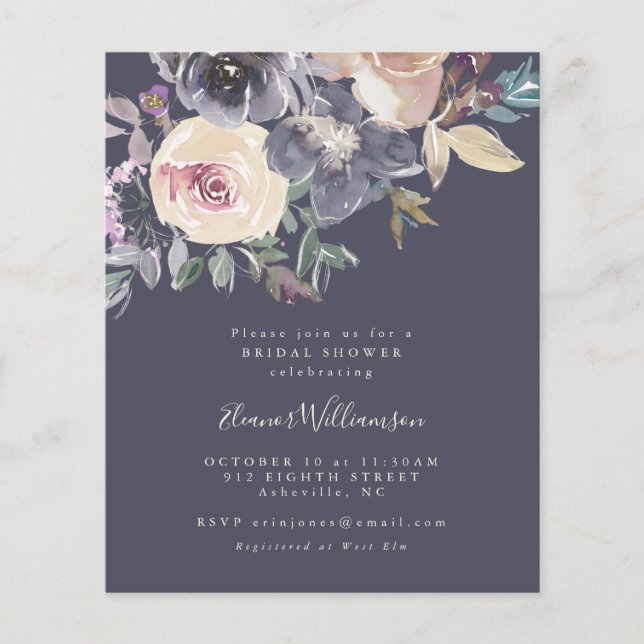 Budget Purple Floral Watercolor Shower Invitation (Front)
