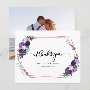 Budget Purple Floral Wedding Photo Thank You