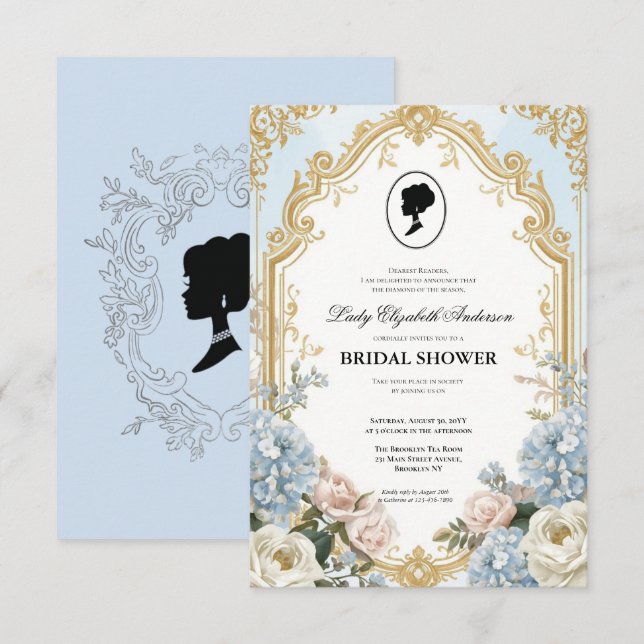 Budget Purple Florals Bridgerton Bridal Shower Invitation (Front/Back)