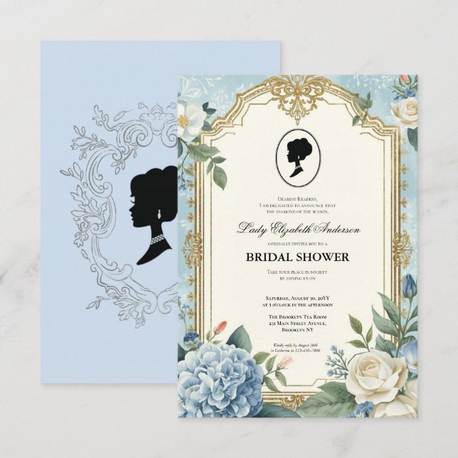 Budget Purple Florals Bridgerton Bridal Shower Invitation (Front/Back)