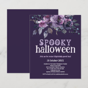 Budget Purple Florals Spooky Halloween Invitation