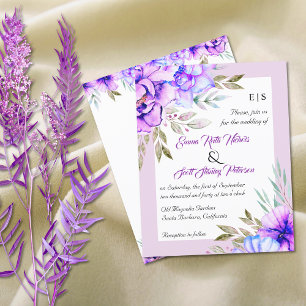 BUDGET purple flowers floral wedding invitatation