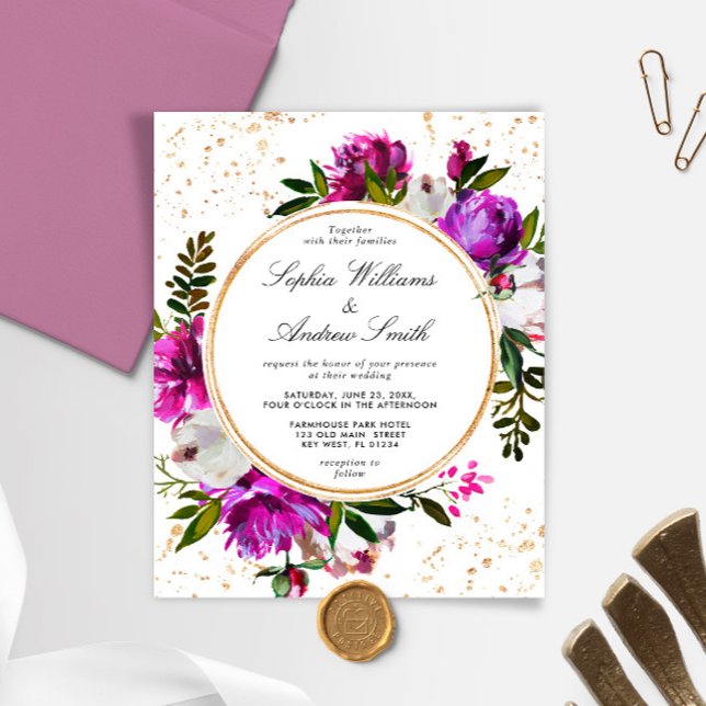 Budget Purple Flowers Wreath Wedding Invitation (Creator Uploaded)
