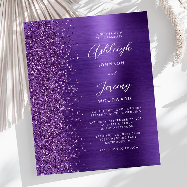 Budget Purple Glam Glitter Wedding Invitation (Creator Uploaded)