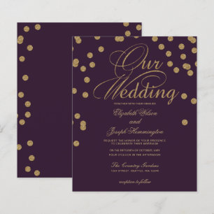 Budget Purple Glitter Confetti Wedding Invitation