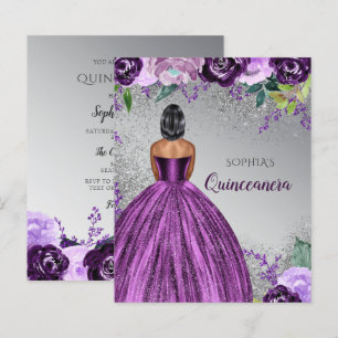 Budget Purple Glitter Dress Quinceañera Invitation