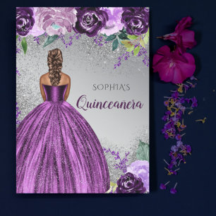 Budget Purple Glitter Dress Quinceañera Invitation
