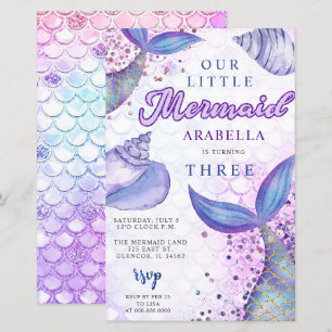 Budget Purple Glitter Mermaid Birthday Invitation