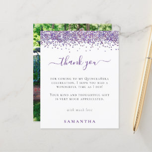 Budget Purple Glitter Photo Quinceanera Thank You