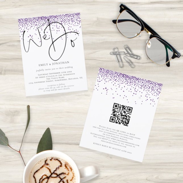 Budget Purple Glitter We Do QR Code Wedding Invite (Creator Uploaded)