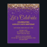Budget Purple Gold 30th Birthday Party Invitation<br><div class="desc">Purple and Gold Glitter Invite,  Let's celebrate Thirty Any Age,  Fortieth Fiftieth Forty Fifty Sixty,  Personalised 21st 40th 50th 60th,  Elegant Milestone Thirtieth Sweet 16,  Custom 18th Glam Golden Confetti,  Adult Calligraphy Modern Stylish script,  Chic trendy simple for her,  Bling 16th quinceanera 15th celebration,  20th 25th 35th 70th 80th</div>