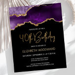 Budget Purple Gold Agate 40th Birthday Invitation<br><div class="desc">This trendy 40th birthday invitation features a watercolor image of an agate geode in shades of purple with faux gold highlights. The words "40th Birthday" appear in faux gold glitter in decorative modern handwriting font. Customise it with the name of the honoree in gold coloured text and the details in...</div>