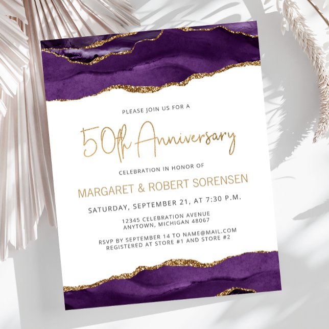 Budget Purple Gold Agate 50th Anniversary Invite (Creator Uploaded)