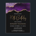 Budget Purple Gold Agate 70th Birthday Invitation<br><div class="desc">This trendy 70th birthday invitation features a watercolor image of an agate geode in shades of purple with faux gold highlights. The words "70th Birthday" appear in faux gold glitter in decorative modern handwriting font. Customise it with the name of the honoree in gold coloured text and the details in...</div>