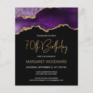 Budget Purple Gold Agate 70th Birthday Invitation