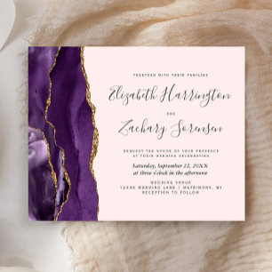Budget Purple Gold Agate Blush Wedding Invitation