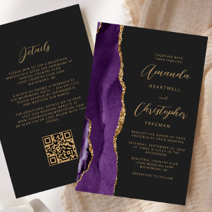 Budget Purple Gold Agate Dark QR Code Wedding