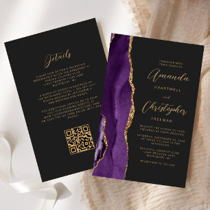 Budget Purple Gold Agate Dark QR Code Wedding
